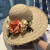 Handmade straw flower versatile sunshade sunscreen hat women's summer vacation seaside large brim breathable sun hat