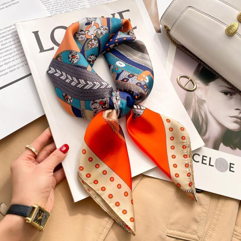 Elegant Silk-Like Square Scarf Women Korean Style Print Neck Lightweight 70x70cm Nylon Fashion Accessory