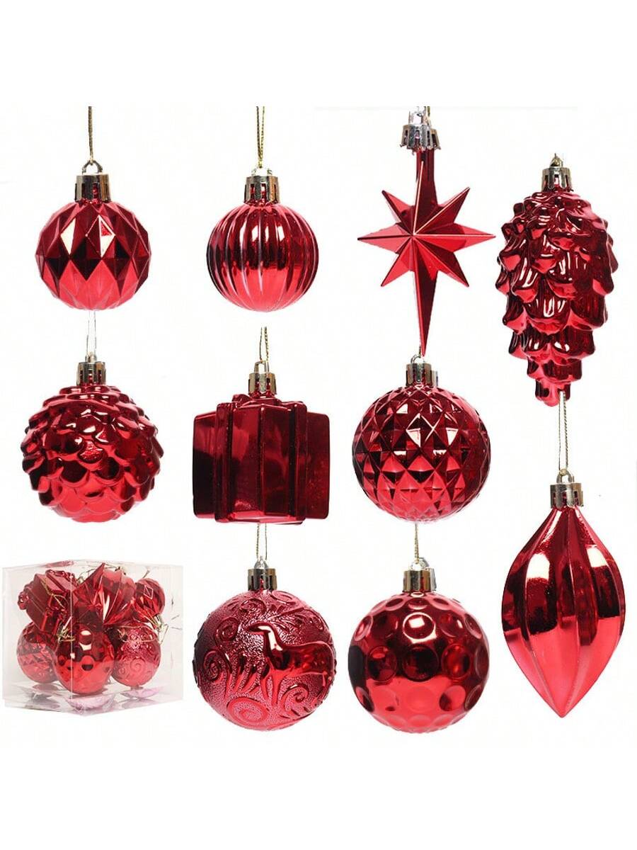 

Electroplated plastic Christmas ball shaped Christmas tree decoration pendant hanging Christmas supplies червоний