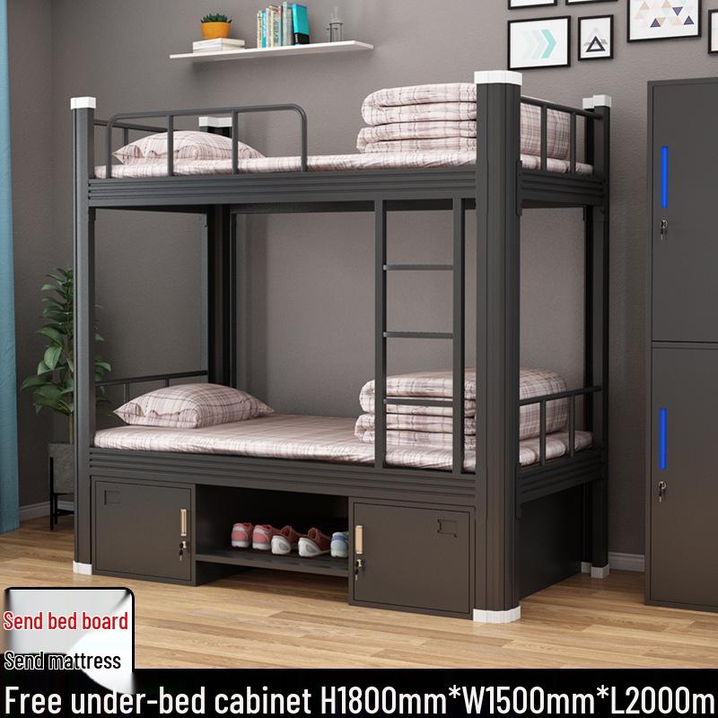 Double-Decker Iron Bunk Bed for Student or Employee Dormitories