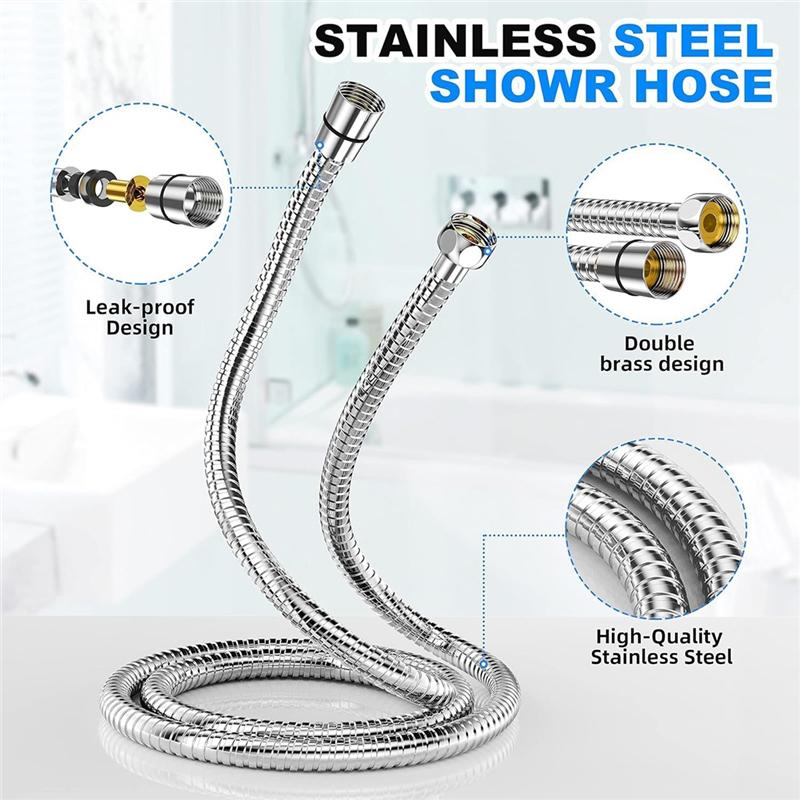 A25F-10-Mode Handheld Shower Head Set With High Pressure, 59" Stainless Steel Hose And Adjustable Brass Bracket Included