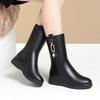 Women's medium boots autumn and winter new velvet cotton boots metal accessories black thick-soled wedge fashion boots
