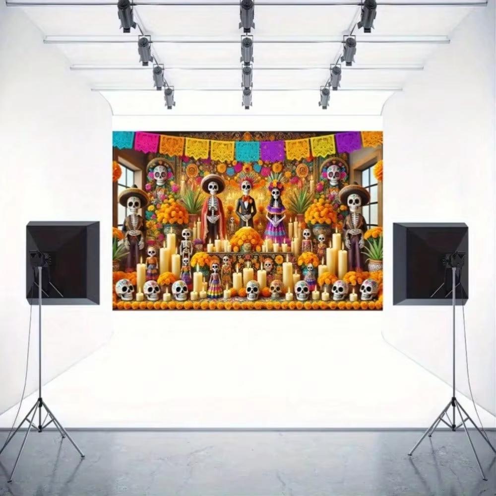 

Vibrant Day of the Dead Altar Scene Wall Tapestry Festive Skull - themed Wall Decoration Gothic Tapestry Room Decoration Items 29x37in