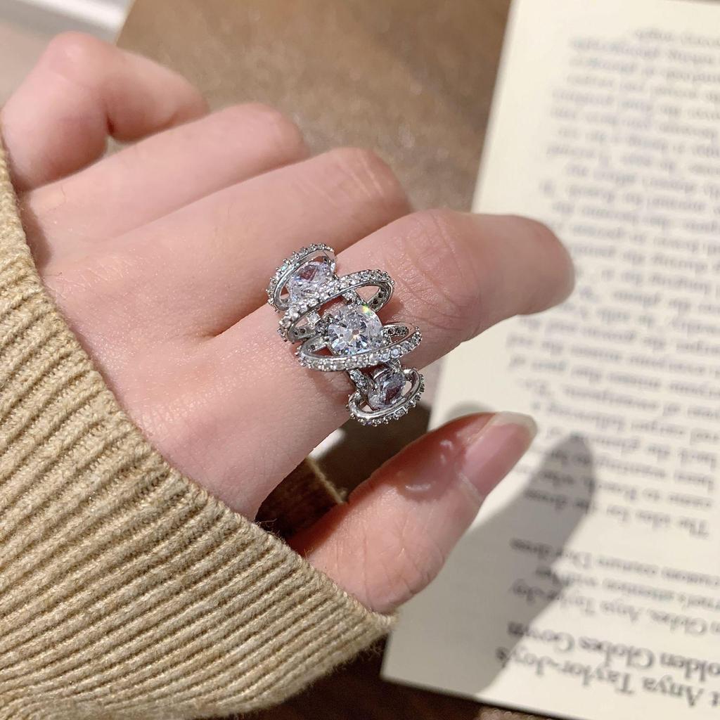 Elegant Adjustable Sparkling Ring for Women - Trendy, High-End Design, Stylish Open Index Finger Ring