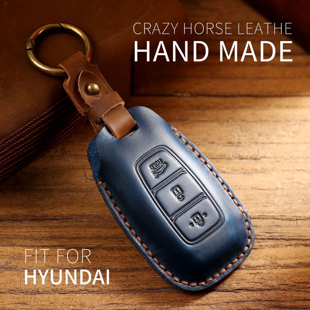 Genuine Leather Key Fob Cover for Hyundai Fista Elantra Mistra Santa Fe - Premium Car Key Protector Case
