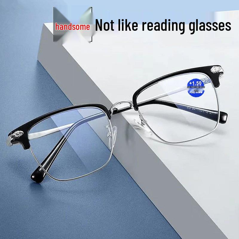Classic Retro Half-Frame Anti-Blue Light Reading Glasses for Men and Women