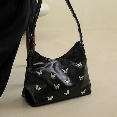 Damentaschen Kleine quadratische Taschen Mode Schultertaschen Retro Schwarz Schleife Achseltasche Freizeit Koreanischer Stil Nische Trend Handtaschen