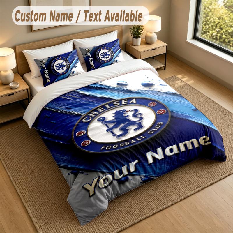 3Pcs Bedding Set Custom Name Text, 1 Sheet 2 Pillowcases Home Bed DecorChelsea FC