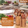 360° Rotatable Cutlery Rack Wooden Large Fork Organizer  for Dining Container