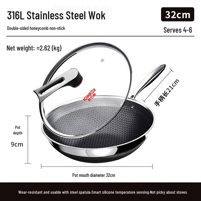 KBH 316L Stainless Steel Non-stick Wok, 32cm