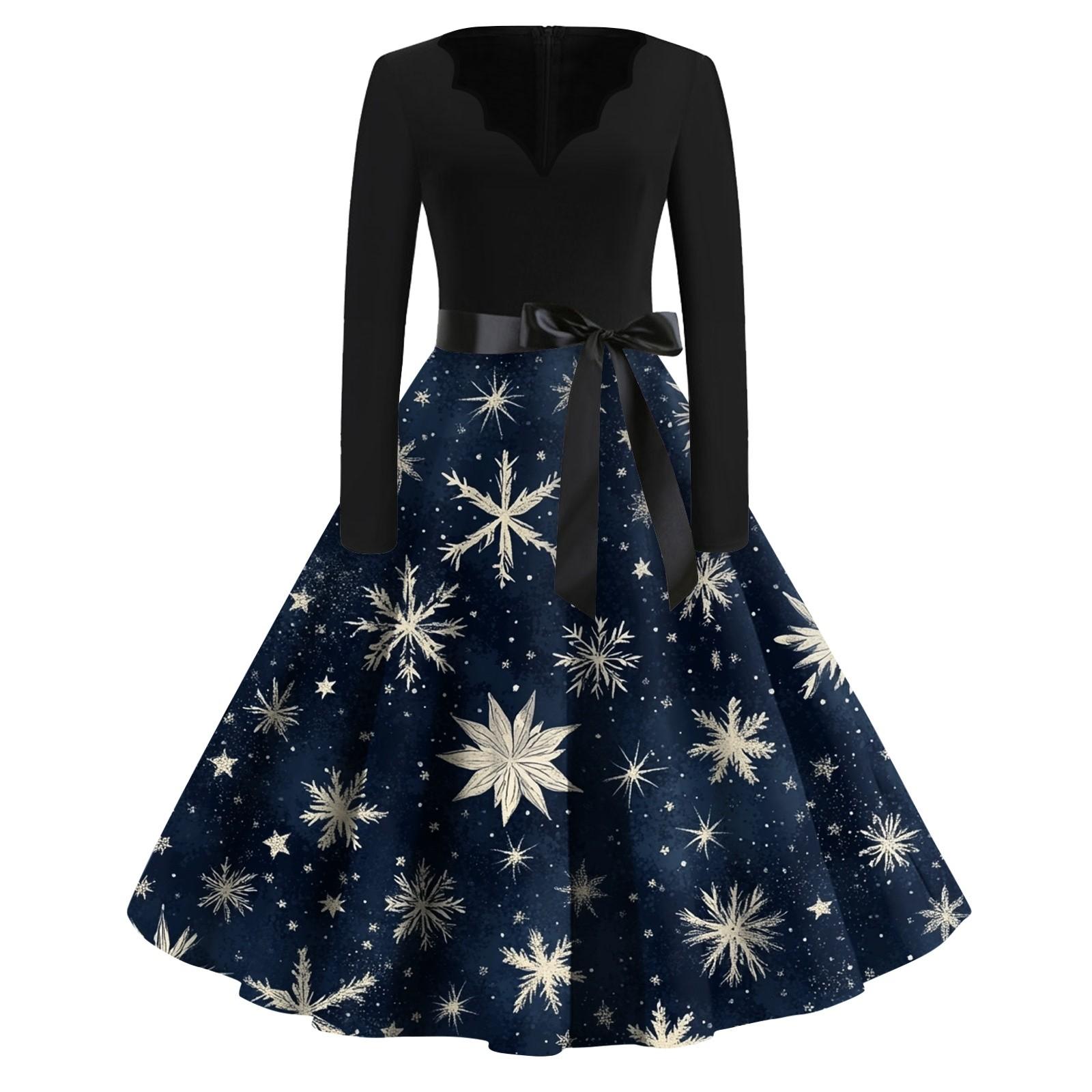 

Женские модные повседневные тонкие рождественские платья с длинным рукавом с v-образным вырезом и принтом XXXXL