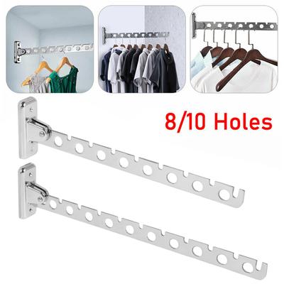 Perchero de Acero Inoxidable con 8/10 Agujeros, Gancho Plegable para Colgar Ropa, Barra Multiusos para Secar Ropa para Almacenamiento en Armario