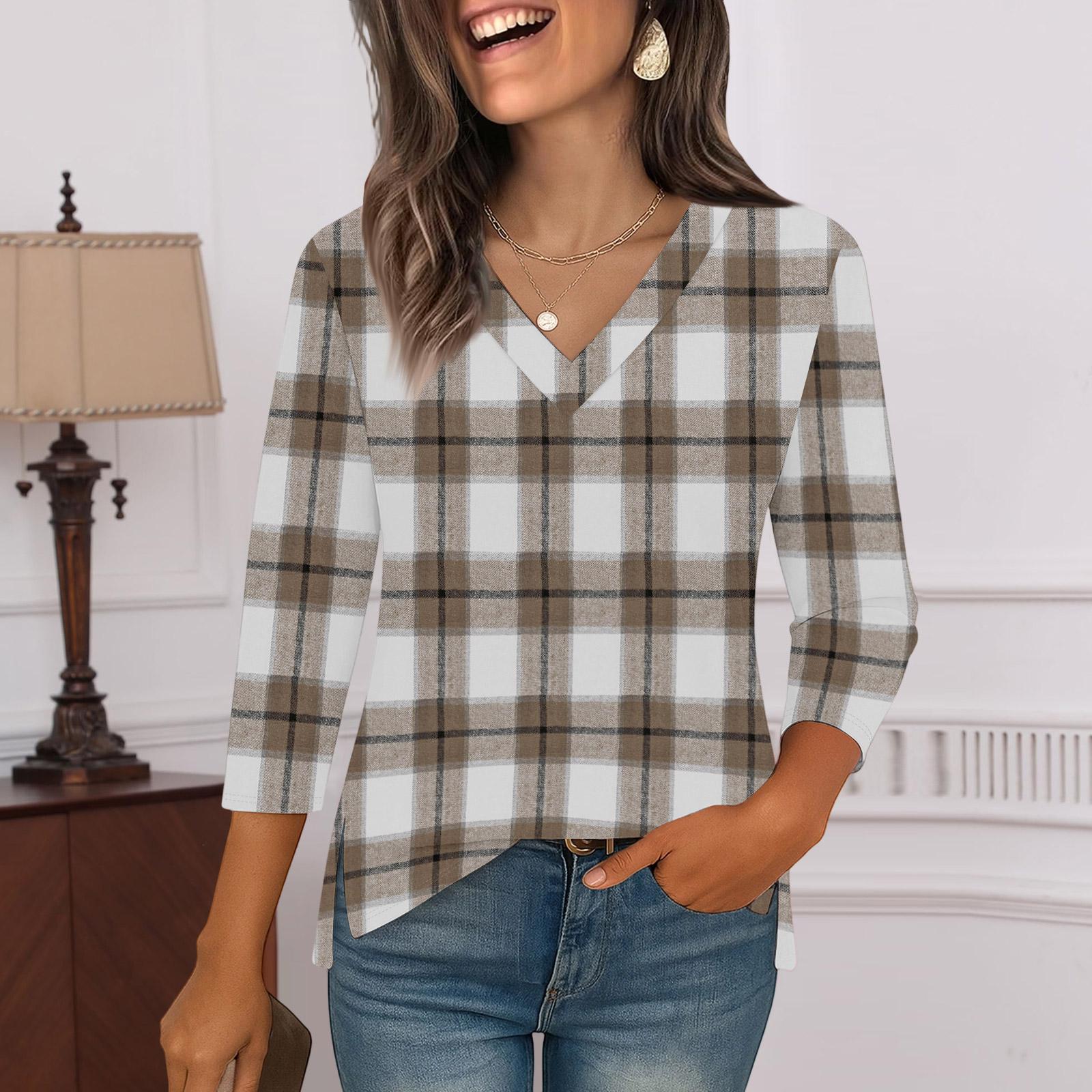 

Рубашки с рукавом 3/4 для женщин, футболки с принтом, блузки, повседневные базовые топы больших размеров, пуловеры S