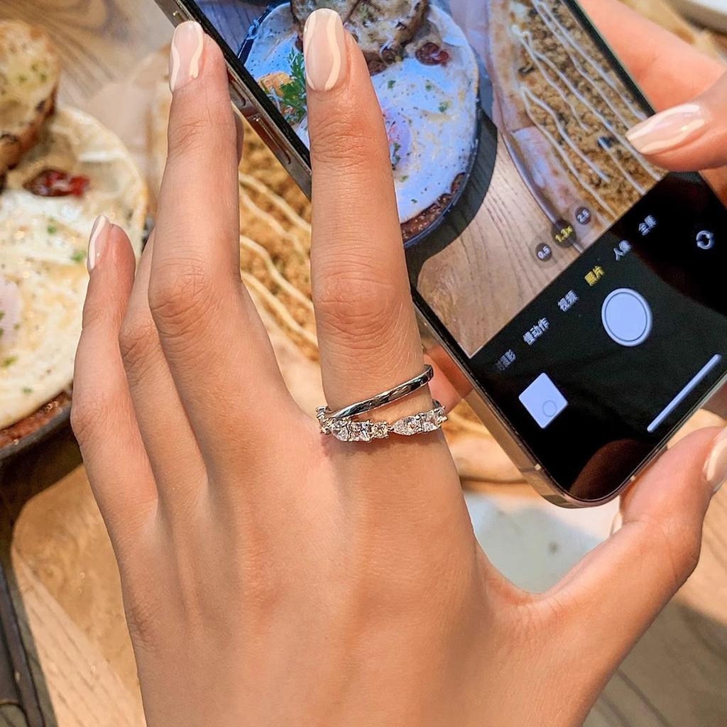 925 Sterlingsilber Unregelmäßiger Edelstein Damen Luxus Zeigefingerring - Nicht Verblassend, Verstellbar, Leichtes Nischendesign.