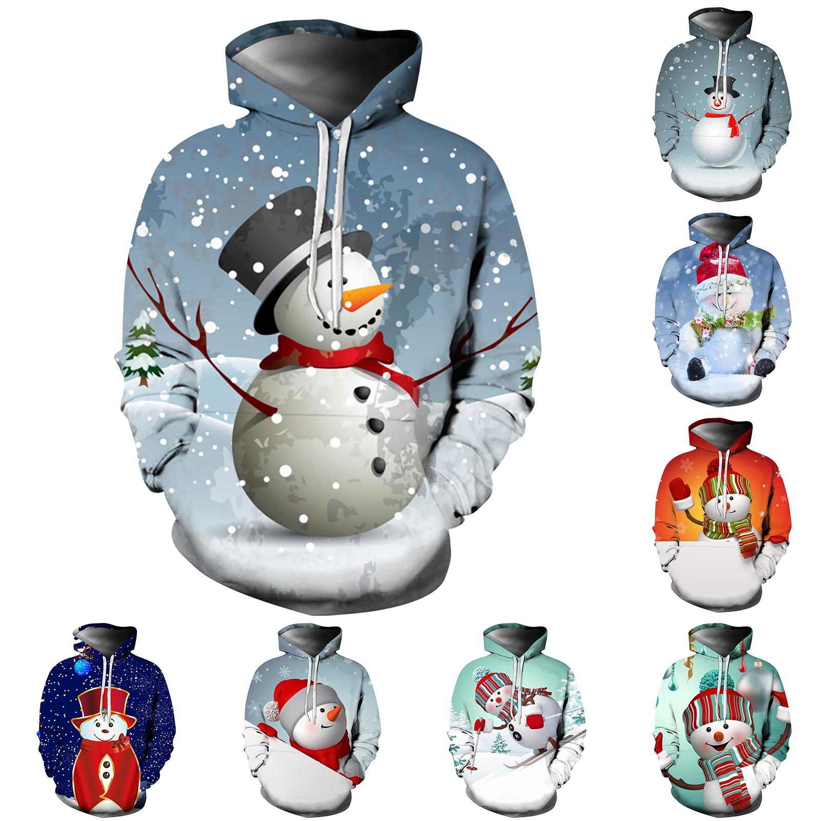 

Унисекс повседневный рождественский элемент с принтом вокруг шеи с капюшоном плюс флисовый свитер