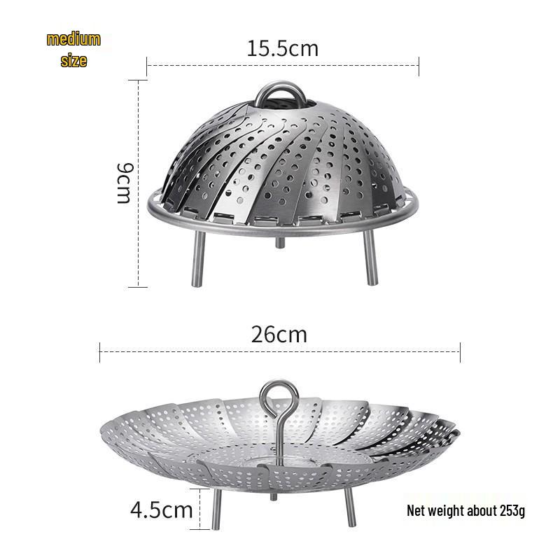 Klappbarer Dämpfeinsatz aus Edelstahl 304 - Platzsparend, Multifunktional, Teleskop-Dampfgarer und Abtropfkorb.