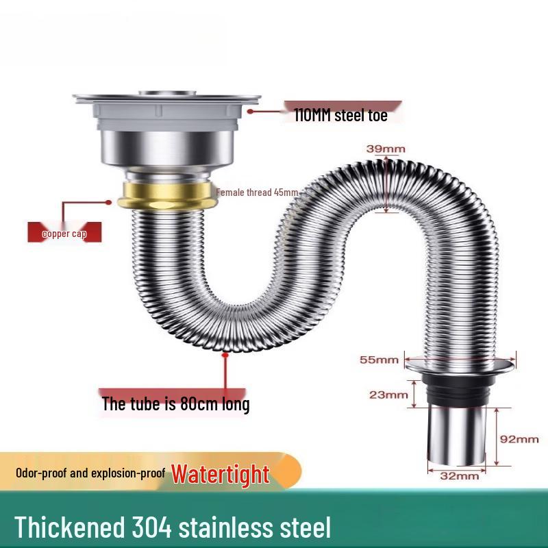 Universal Stainless Steel Sink Drain Pipe Kit