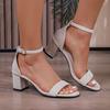 Fashion Outdoor Heels Women Sandals 2025 Summer Sandal Fashion Square Low Ladies Elegant Dress High Heels Sandal Shoes Casual Slides