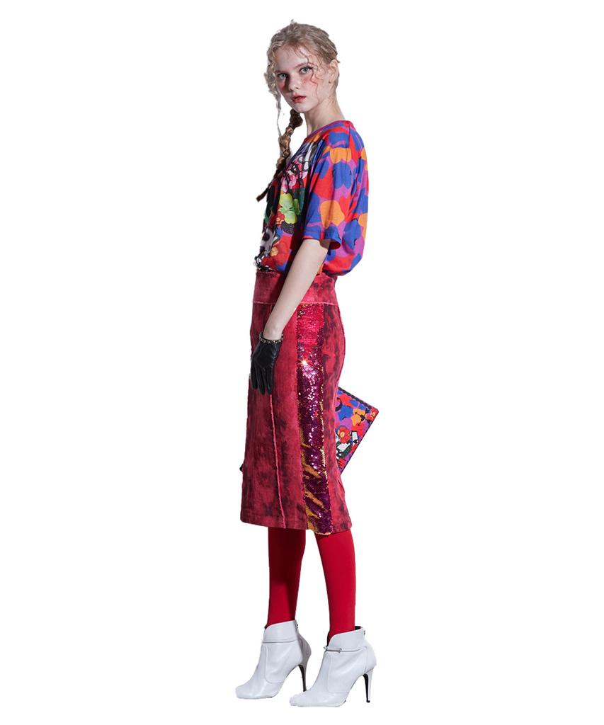 GREEDILOUS Corduroy Sequin Combination H-Line Skirt