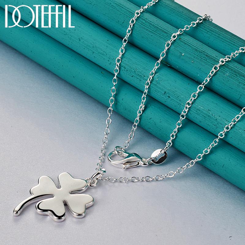 DOTEFFIL 925 Silver Four-Leaf Clover Pendant Necklace 16-30 Inch Chain For Woman Fashion Wedding Charm Jewelry