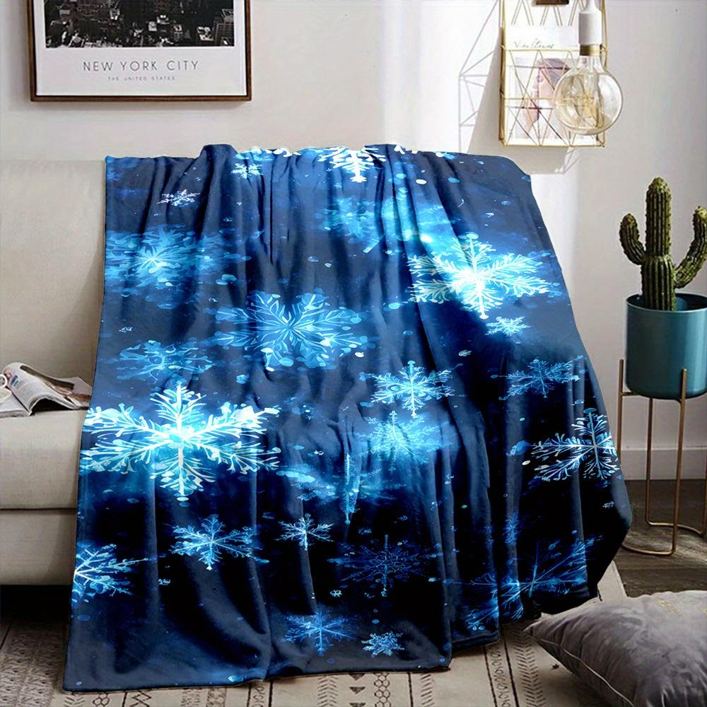 Contemporary Reversible Flannel Blanket - Polyester, Non-Woven Fabric, All-Season Comfort - Digital Print Snowflake Pattern