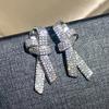 925 Sterling Silver Bow Stud Earrings for Women Sparkling Crystal Cubic Zirconia Temperament Accessories Female Jewelry