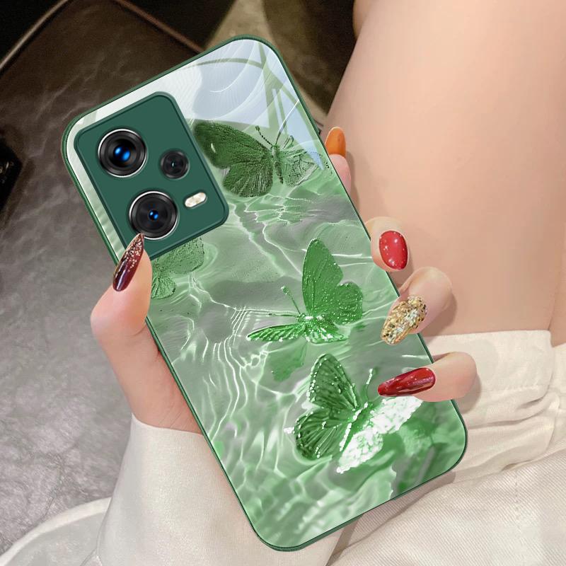 Lucky Butterfly White For Xiaomi 14 Ultra 13 Lite Redmi Note 13 11 Pro 12 Plus Poco X6 3 Pro F4 6 GT Tempered Glass Phone Case