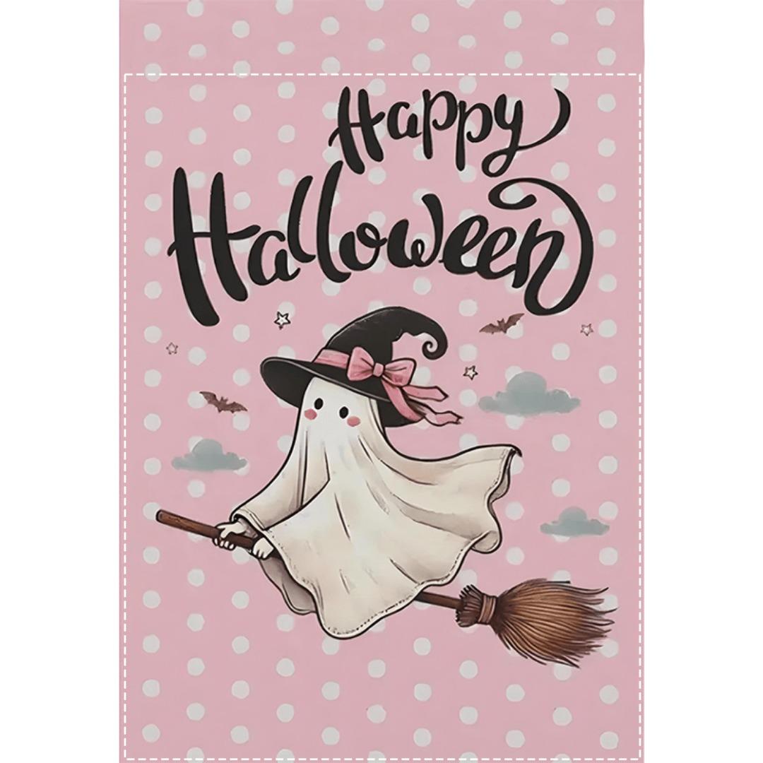 

1pc Pink Happy Halloween Garden Flag Lovely Ghost Print Suitable for Halloween Yard Outside Decoration No Flag Pole 12X18 Inch 30x45