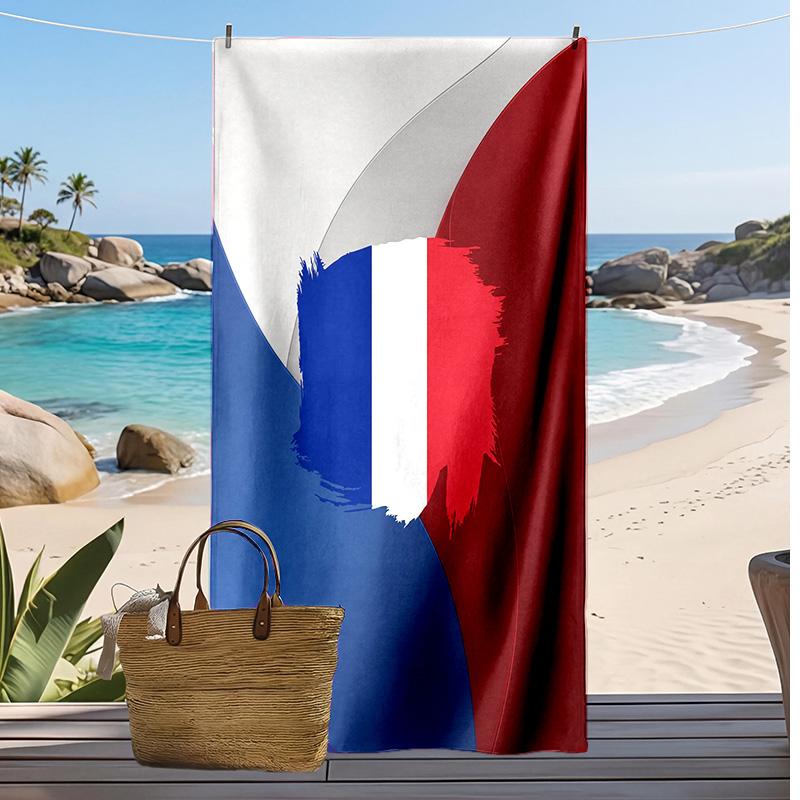 France Football Print Beach Towel Quick Dry Super Absorbent Soft Bath Towel for Swimming Beach Travel Fan Souvenir Gift