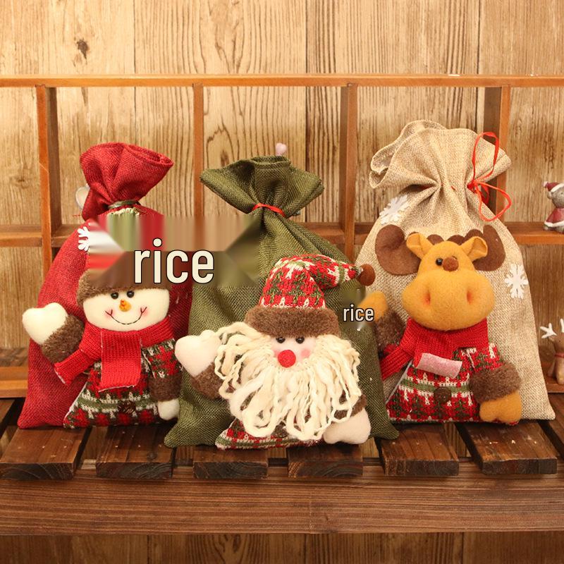 3D vánoční panenka taška na cukroví s červenou jutou - Sváteční dárková taška pro děti