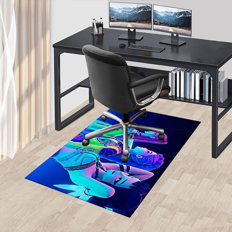 

Neon Cyberpunk Sword Warrior Women s Hoodie Offic Chair Mat, K-pop Theme Carpet, Non-slip, Soft and Durable Leisure Rug for Interior Decora 60cm by 90cm