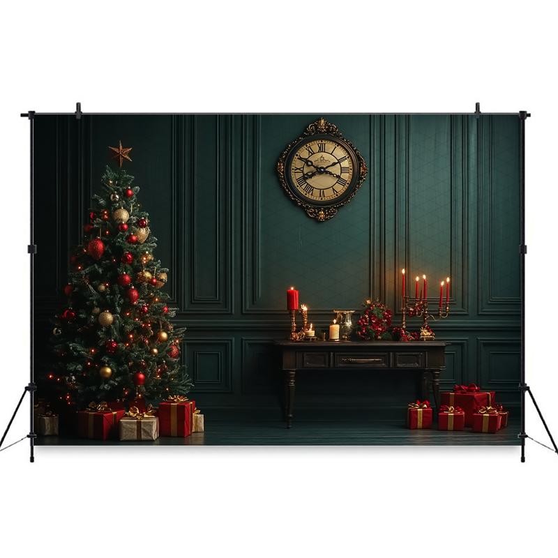 Mocsicka Christmas Photography Background Home Xmas Tree Dark Green Wall Decorations New Year Party Photo Backdrop Studio Banner
