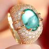 Luxury Inlaid White Green CZ Women's Ring Dazzling Gold Color Geometry Daily Wear Party Jewelry Anniversary Gift
