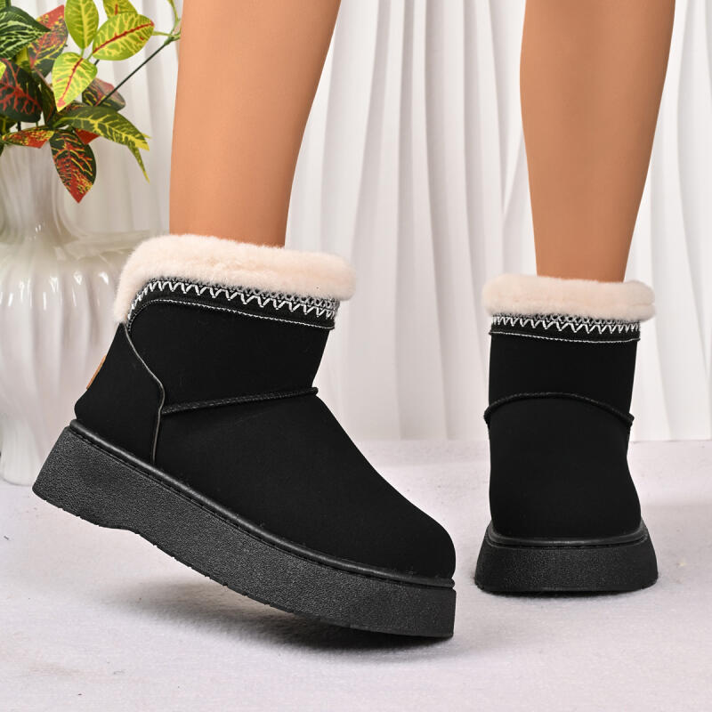 Fashion Casual Embroidery Furry Snow Boots Women 2025 Winter Soft Thick Bottom Fluffy Fur Ankle Boots Warm Plush Slip On Shoes for Woman