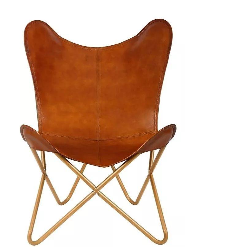 vintage leather butterfly chair accent chair golden frame chair