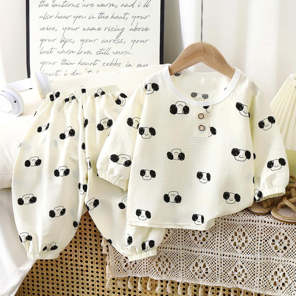 Children's Home Suit Set Cartoon Loose Long Sleeved Air-conditioned Suit for Boys and Girls Two-piece Set