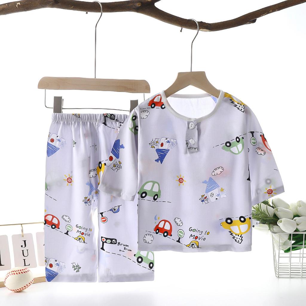 Summer Cotton Pajama Set Thin Air Conditioning Wear for Kids Baby Home Loungewear