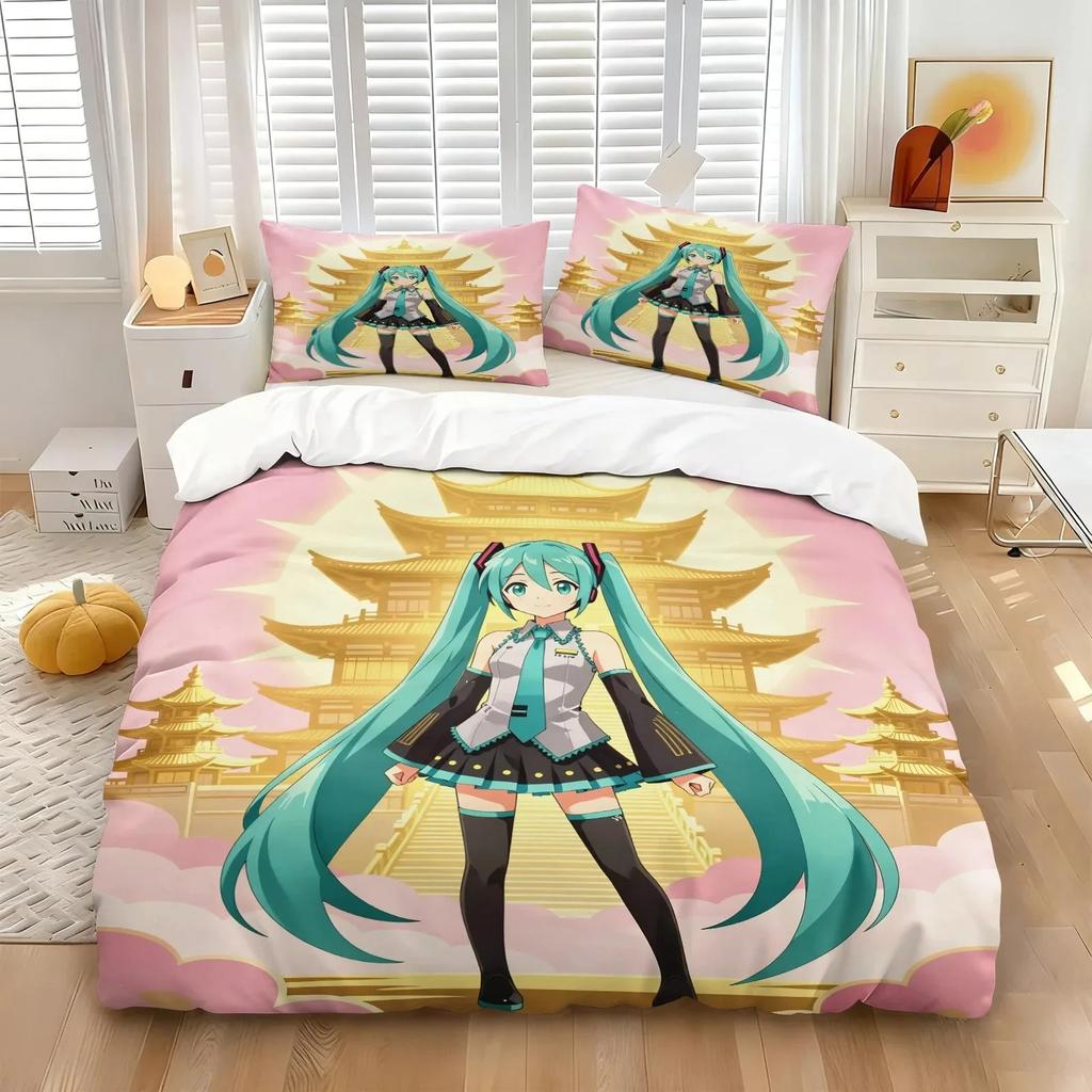 Hot Sale H-Hatsune Miku Girl Duvet Cover Pillowcases Bedding Set, for Adult Girl Boy Bedroom DecorationGift,Birthday Gift
