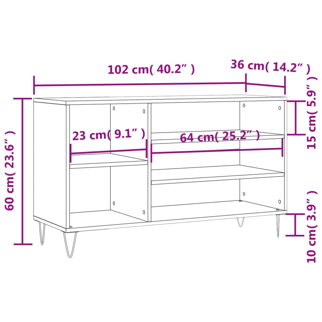 Shoe Rack Concrete Grey 102 X 36 X 60 Cm Wood Based Panel