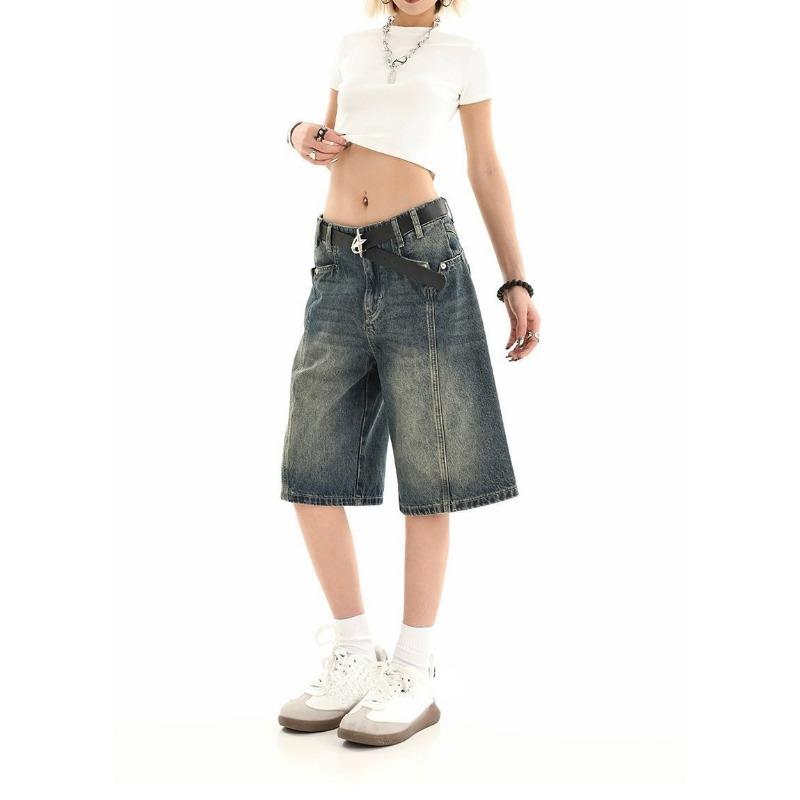 Женские модные винтажные синие джинсовые шорты с высокой талией 2000-х годов — фото 3