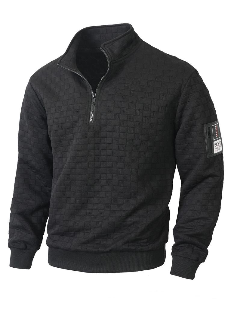 Men's Tactical Fleece Plaid Zipper Hoodie with Stand Collar