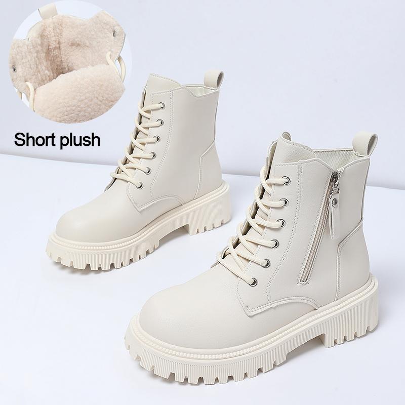 White Black PU Leather Ankle Boots Women Autumn Winter Round Toe Lace Up Shoes Woman Fashion Motorcycle Platform Botas Mujer