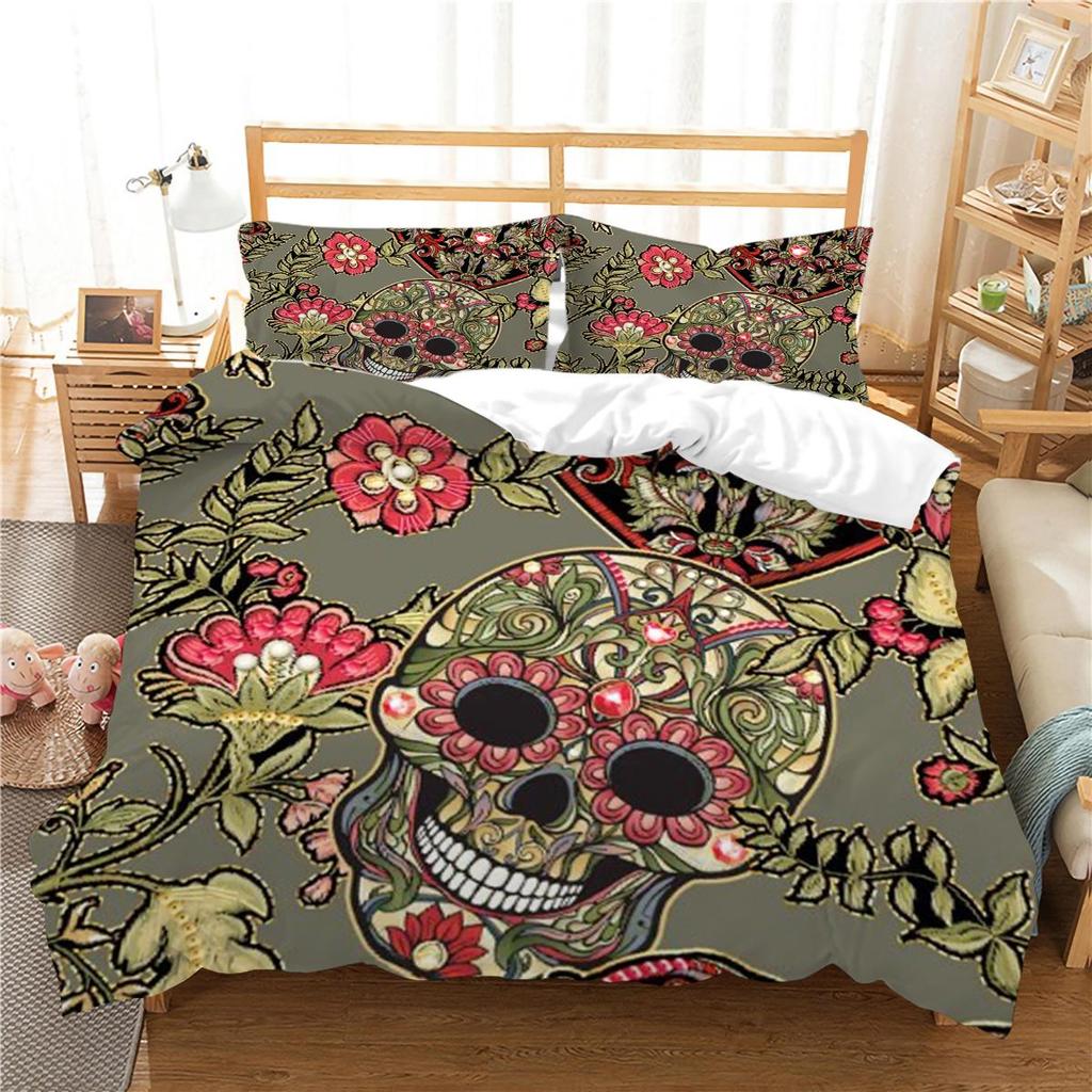 3D Skull Printing Duvet Cover Set Skull Pattern Bedspread Luxury Quilt Cover Bed Set with Pillowcase Man Single Size Bed Clothes