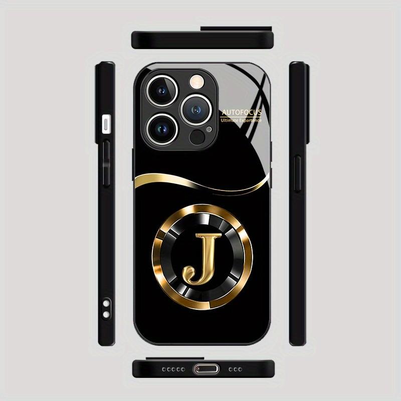 Golden letter J pattern Phone Case For iPhone 17 16 16e 15 14 13 12 Mini 11 Air Pro XS Max XR X Plus Glass Silicone Frame Cover