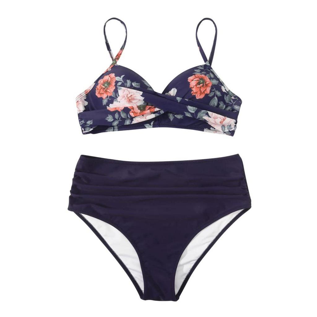 Costume da bagno bikini push up da donna costumi da bagno solidi sexy costume da bagno floreale femminile costumi da bagno increspati XL bikini a vita alta donna