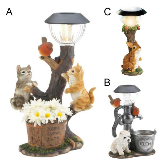 Wetterbeständige Rasenlampe Präzise Detailliert Harz Katze Hund Hase LED Solarleuchte für Zuhause