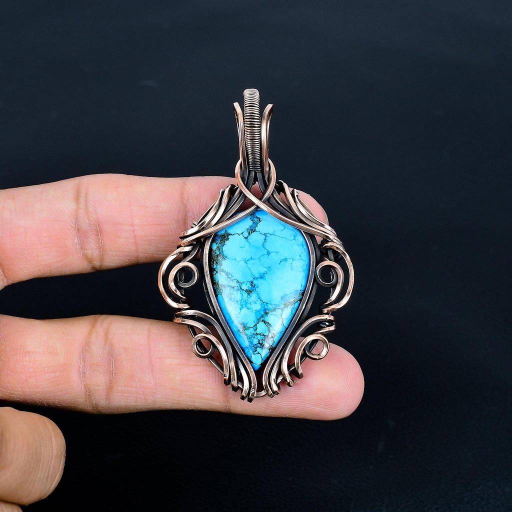 Turquoise 999 Copper Wire Wrapped Pendant, Handmade Gemstone Pendant Jewelry, Gifts For Wife Brand New Pendant