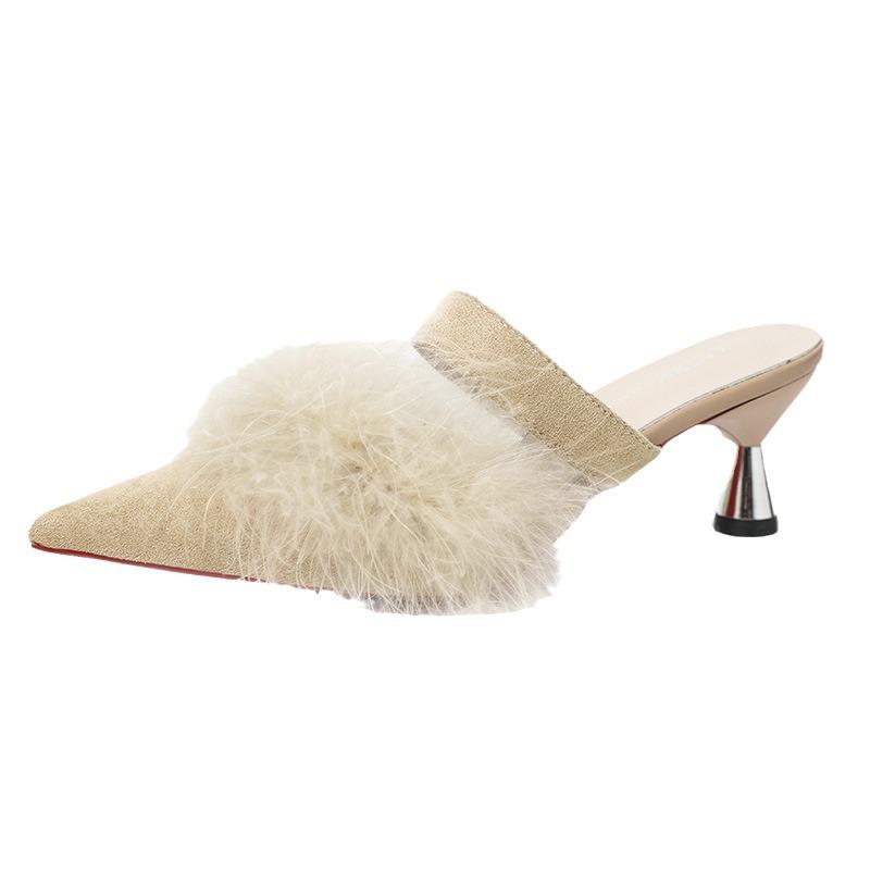 Mao Mao Sandals 2024 New High-heeled Cool Slippers Women's Fashion Wear Pointed Thin Heel Bag Head Muller Half Slippers Women