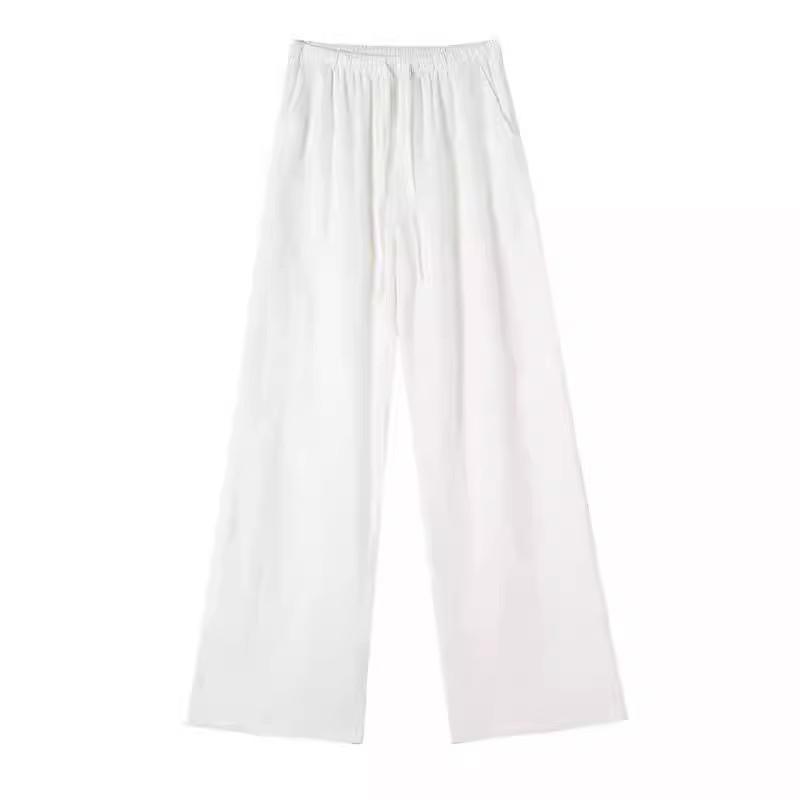 Women's Summer Linen Wide-Leg Pants - Casual Loose Fit, Breathable Straight Drape, Lazy Style, Yamamoto Inspired