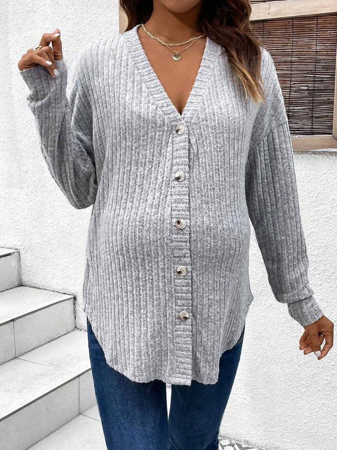 

Женская футболка с длинным рукавом для беременных с кардиганом на пуговицах спереди L